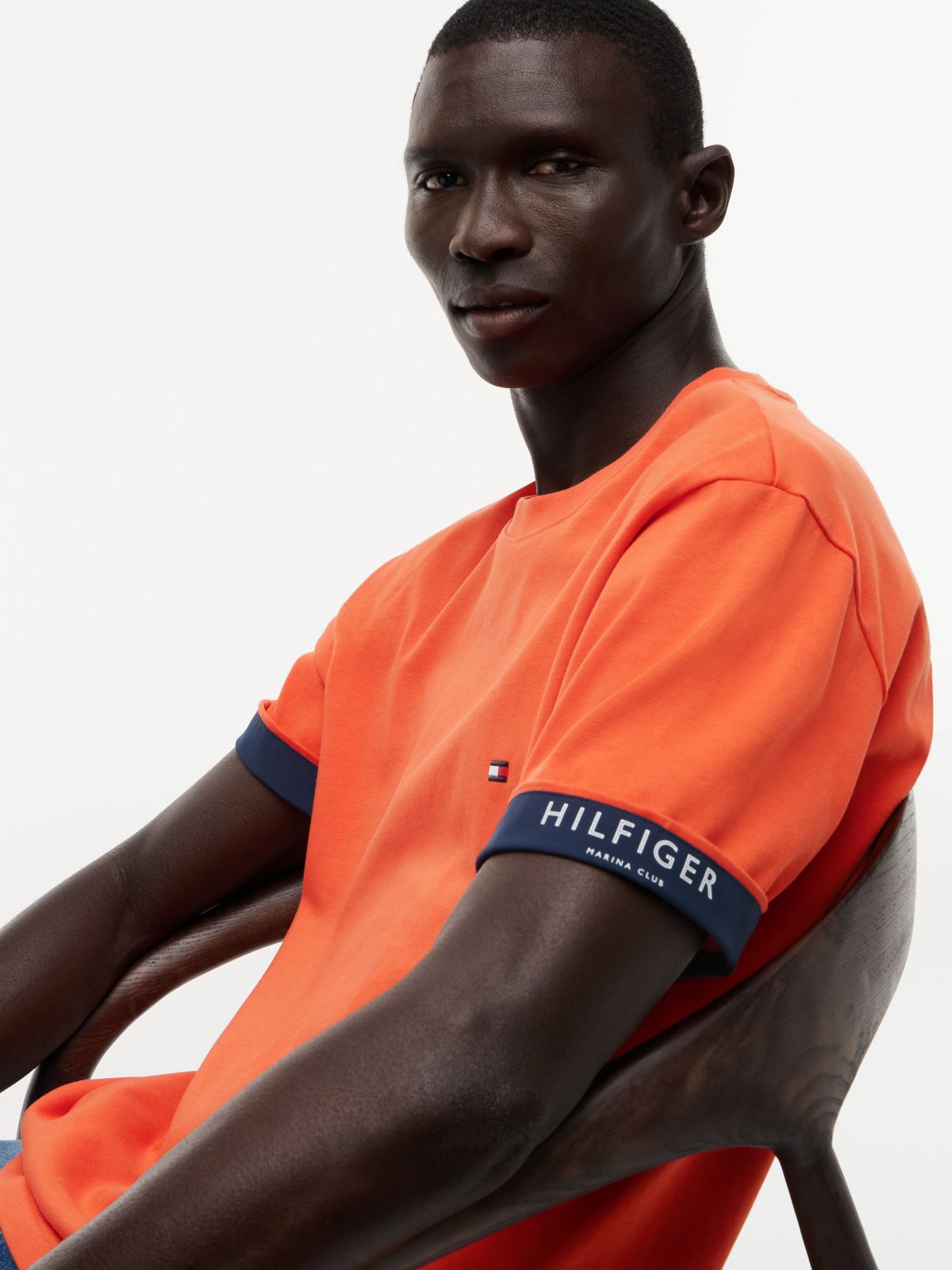 Marina Club Logo Cuffed T-Shirt — Brilliant Orange