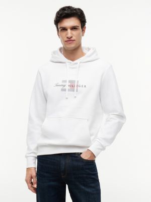 Script Flag Logo Hoodie, White