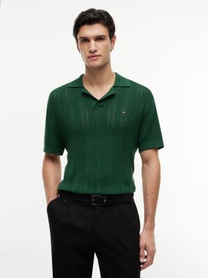 Relaxed Fit Pointelle Sweater Polo, Street Green Heather