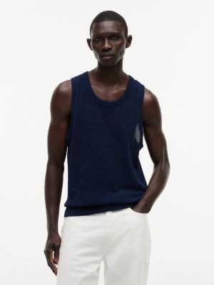 Relaxed Fit Knit Tank Top, Light Navy