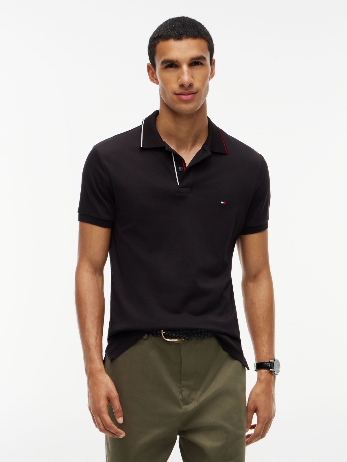 Slim Fit Smooth Cotton Polo — Black