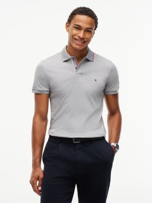 Tommy Hilfiger Men's Slim Fit Smooth Cotton Polo - Medium Grey Heather - L