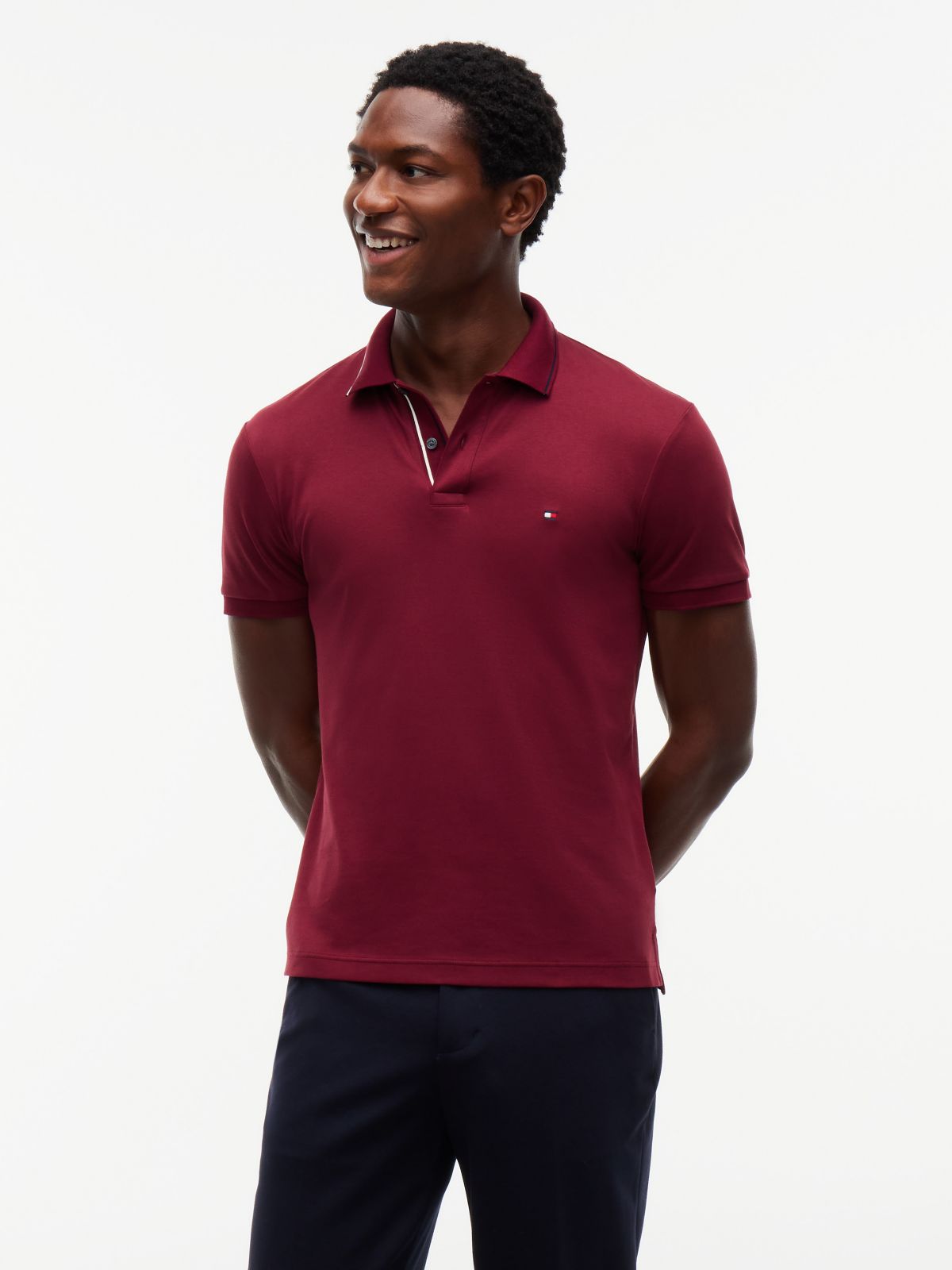 Slim Fit Smooth Cotton Polo — Burgundy