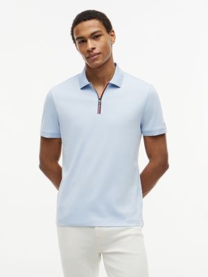 Regular Fit Smooth Cotton Zip Polo, Breezy Blue