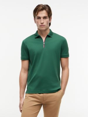 Regular Fit Smooth Cotton Zip Polo, Street Green
