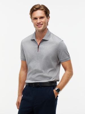 Tommy Hilfiger Men's Regular Fit Smooth Cotton Zip Polo - Medium Grey Heather - L