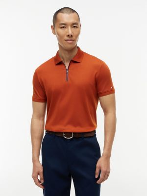 Regular Fit Smooth Cotton Zip Polo, Rusty Ochre