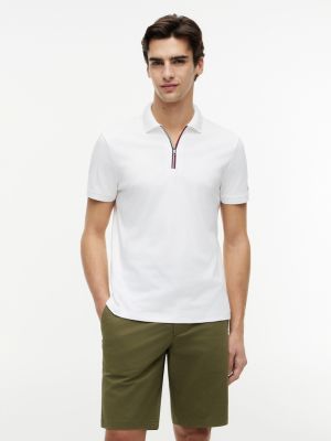 Regular Fit Smooth Cotton Zip Polo, White
