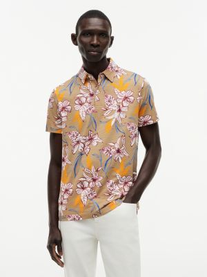 Regular Fit Floral Print Jersey Polo, Batique Khaki