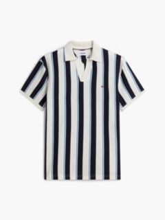 Classic Fit Open Placket Crepe Polo — Ivory Petal/Navy 5