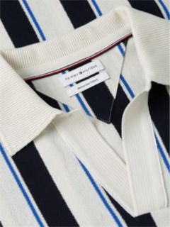Classic Fit Open Placket Crepe Polo — Ivory Petal/Navy 6