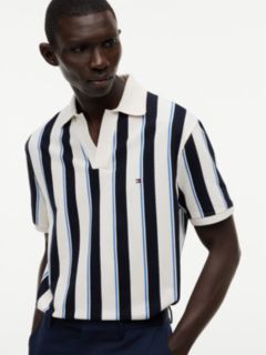 Classic Fit Open Placket Crepe Polo — Ivory Petal/Navy 3