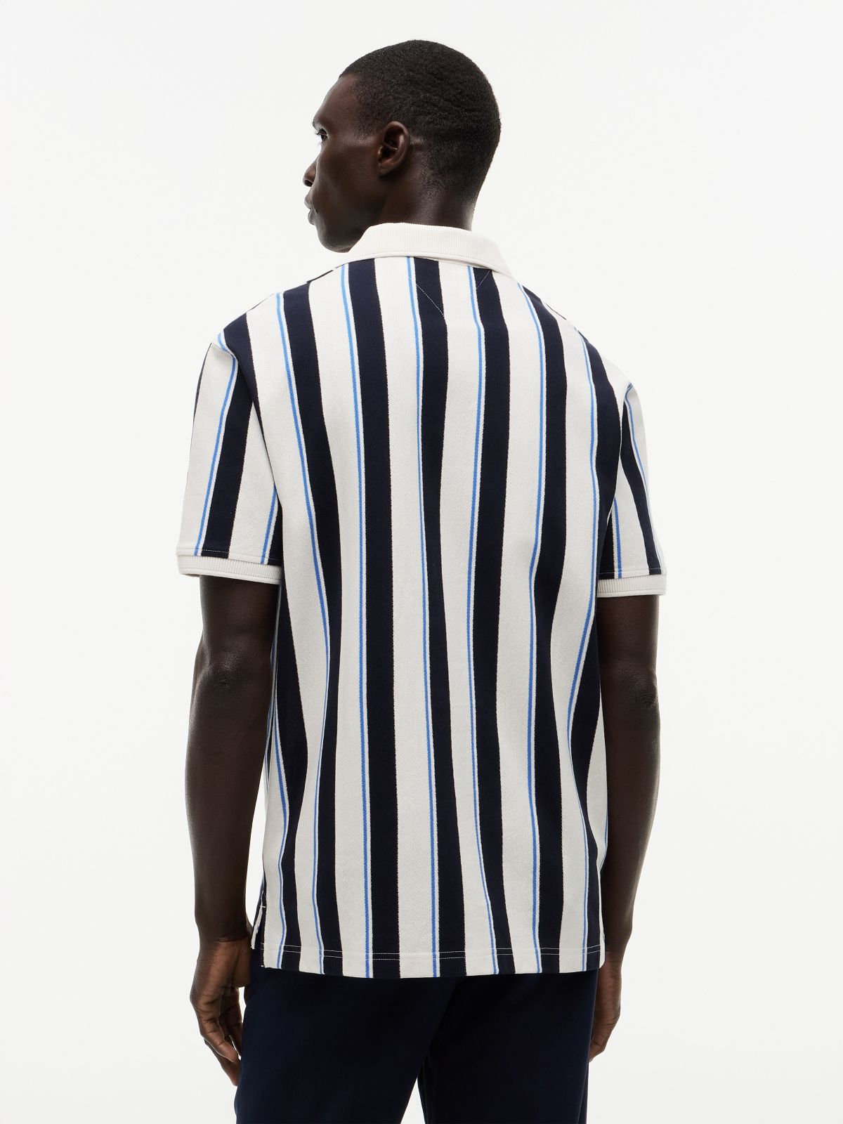 Classic Fit Open Placket Crepe Polo — Ivory Petal/Navy
