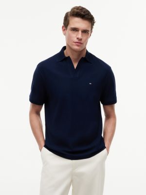 Classic Fit Open Placket Crepe Polo, Light Navy