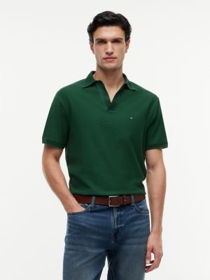 Classic Fit Open Placket Crepe Polo, Street Green