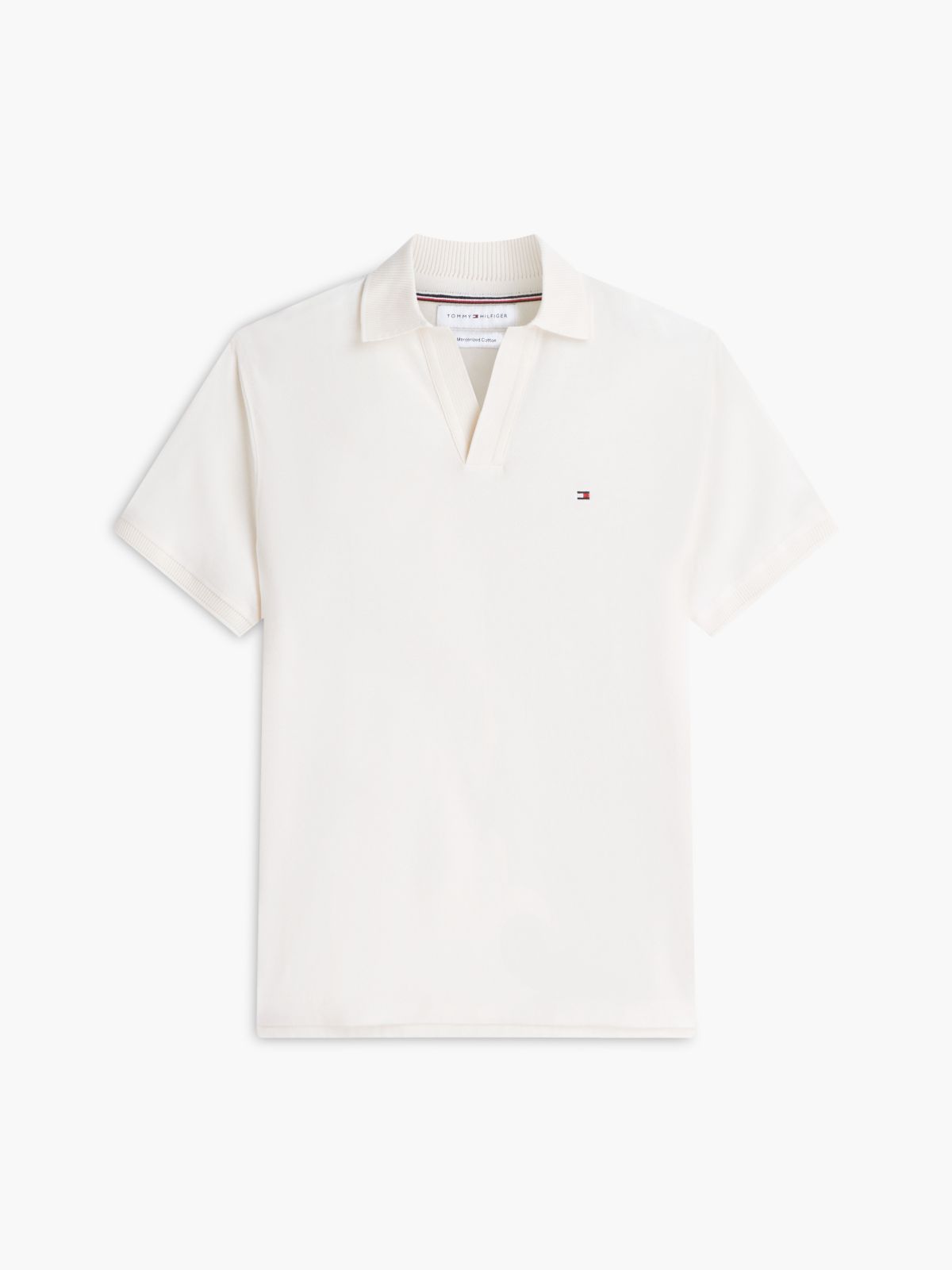 Classic Fit Open Placket Crepe Polo — Ivory Petal