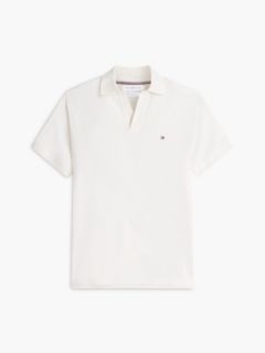 Classic Fit Open Placket Crepe Polo — Ivory Petal 5