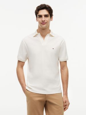 Classic Fit Open Placket Crepe Polo, Ivory Petal