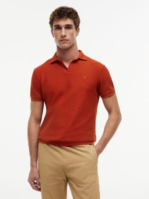 Regular Fit Open Placket Polo, Rusty Ochre