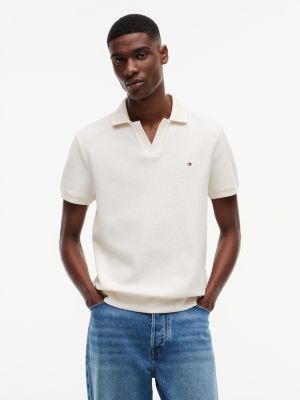 Regular Fit Open Placket Polo, Ivory Petal