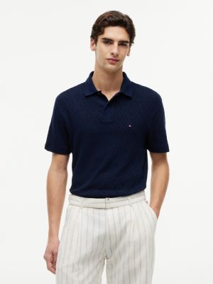 Classic Fit Textured Jacquard Polo, Carbon Navy