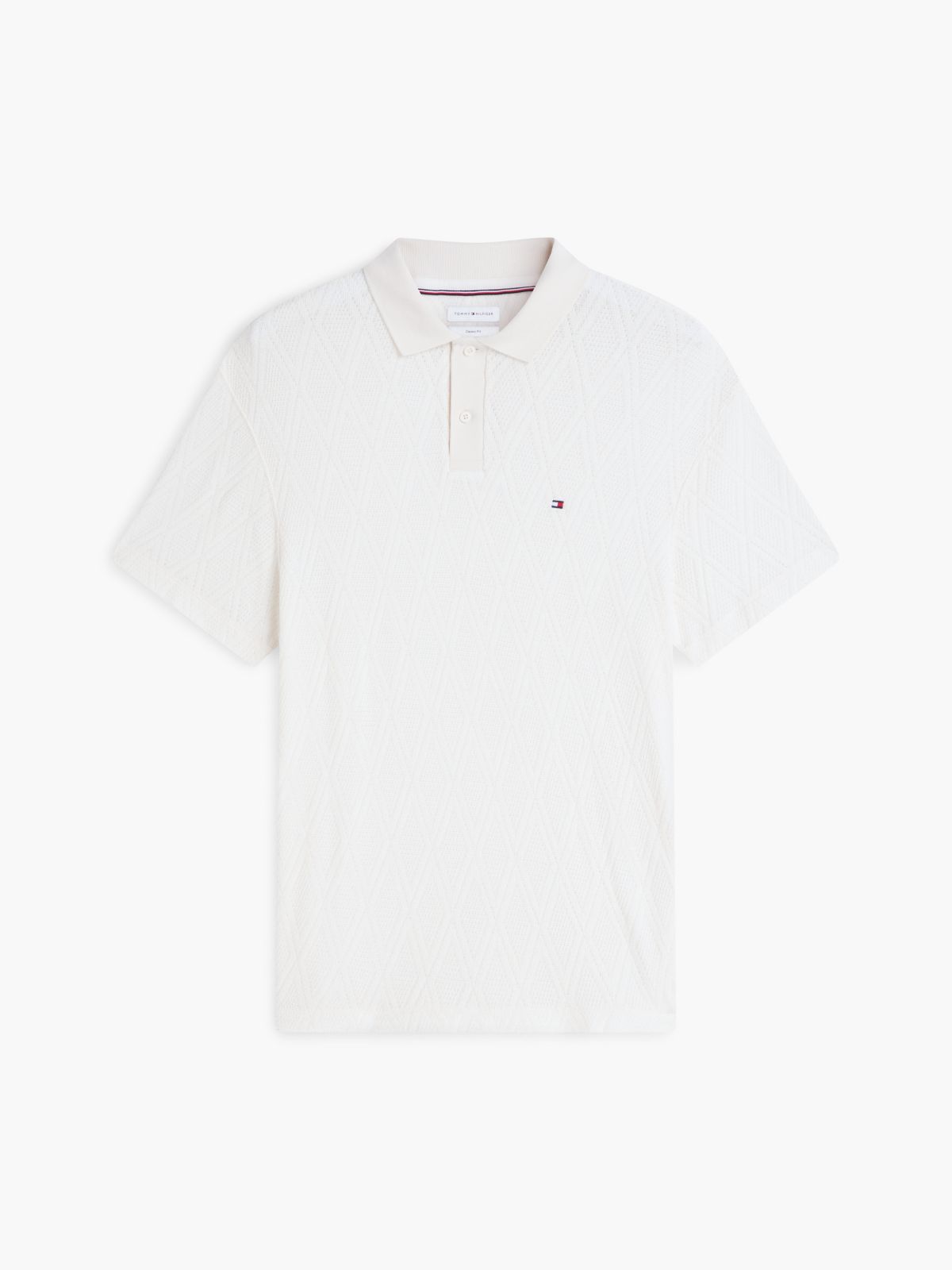 Classic Fit Textured Jacquard Polo — Ivory Petal