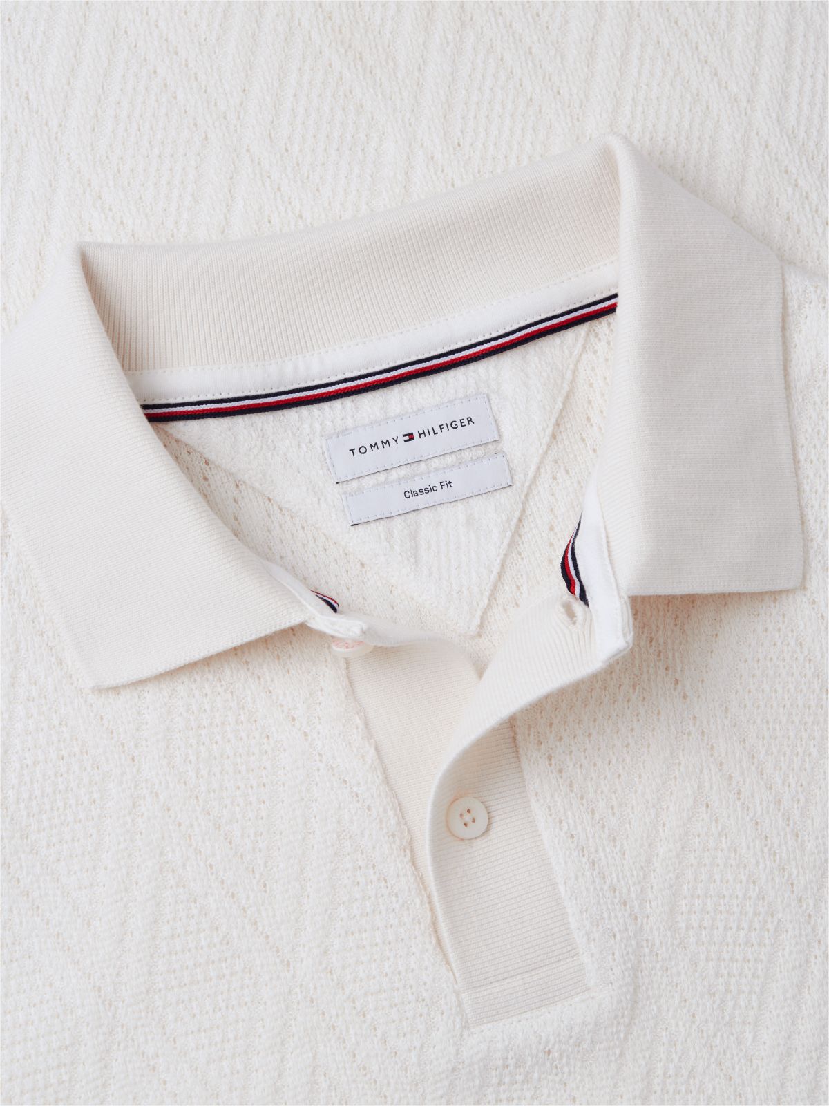 Classic Fit Textured Jacquard Polo — Ivory Petal