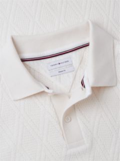 Classic Fit Textured Jacquard Polo — Ivory Petal 6