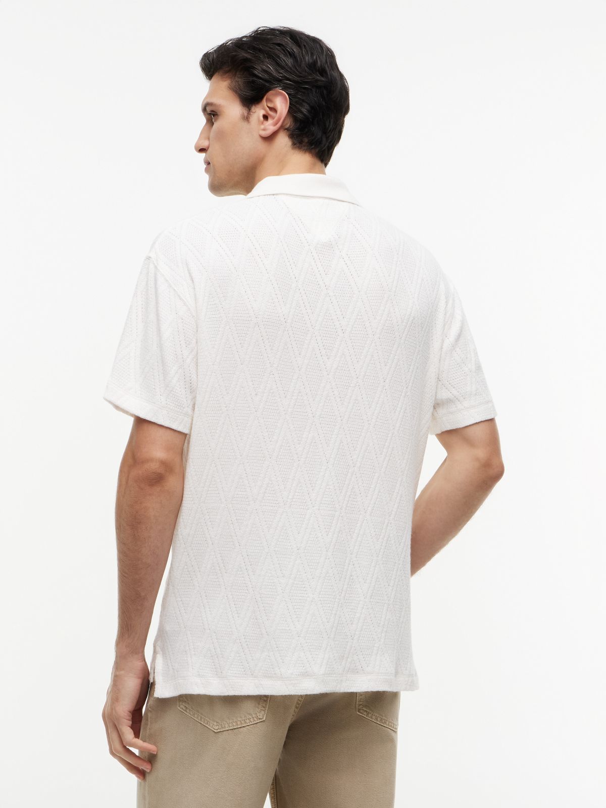 Classic Fit Textured Jacquard Polo — Ivory Petal