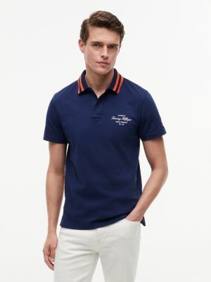 Regular Fit Tipped Jersey Polo, Light Navy