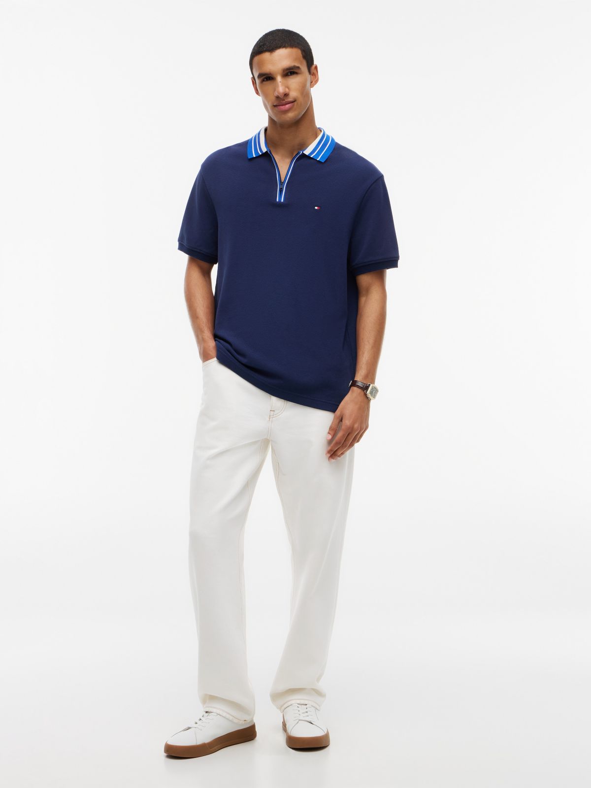 Classic Fit Quarter-Zip Polo — Light Navy