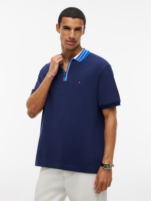 Classic Fit Quarter-Zip Polo, Light Navy