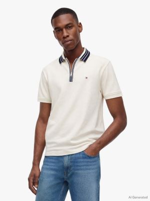 Classic Fit Quarter-Zip Polo, Ivory Petal