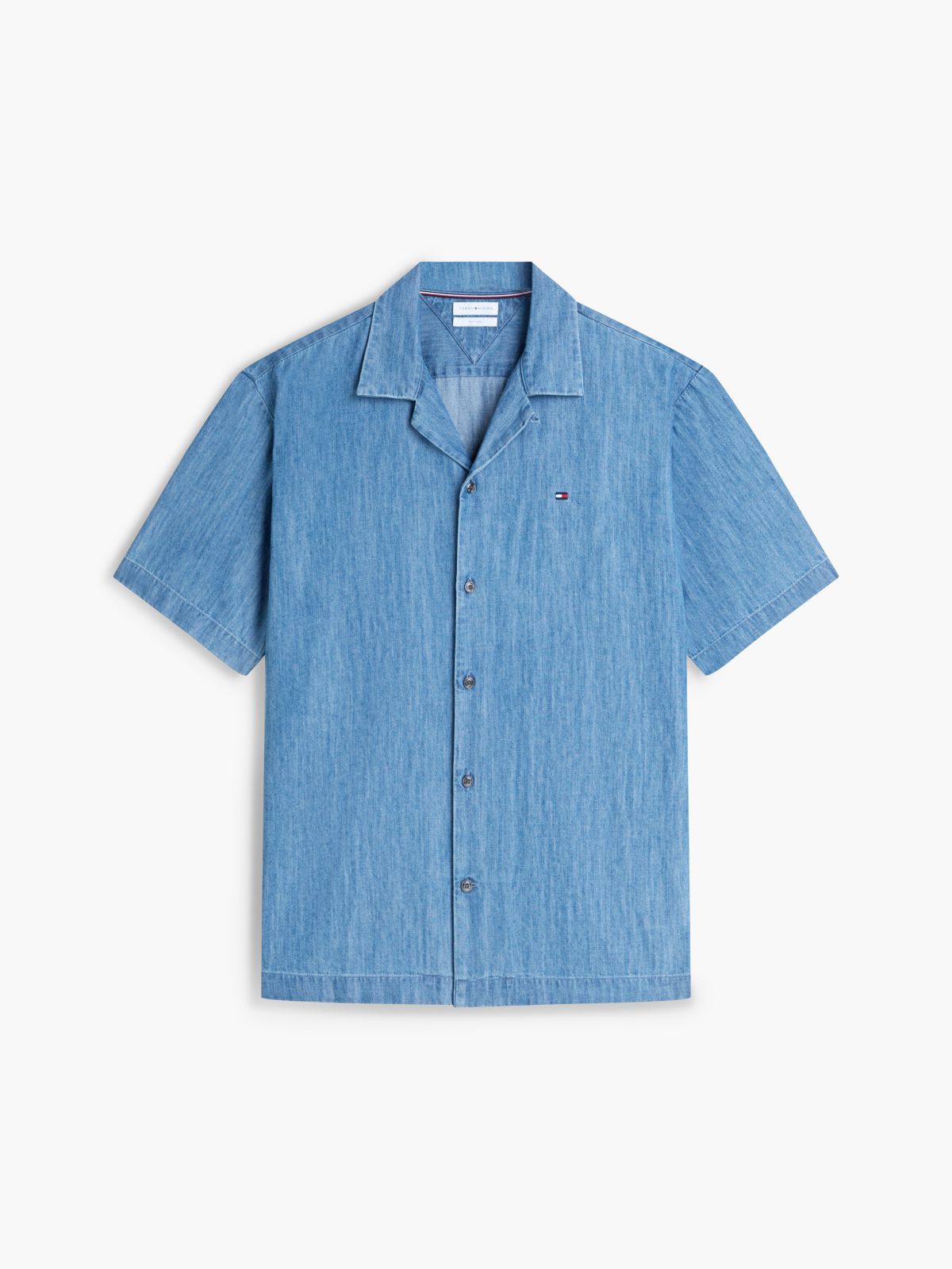 Classic Fit Lightweight Denim Camp Shirt — Light Wash Denim