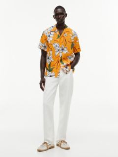 Regular Fit Floral Linen Camp Shirt — Orange Flash 2