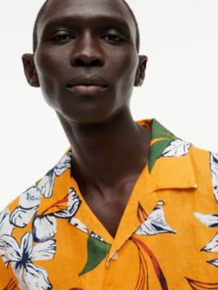 Regular Fit Floral Linen Camp Shirt — Orange Flash 3