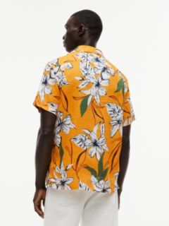 Regular Fit Floral Linen Camp Shirt — Orange Flash 4