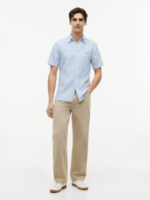 Мужские рубашки Tommy Hilfiger Regular Fit Striped Cotton-Linen Shirt — фото 2