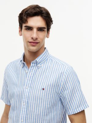 Мужские рубашки Tommy Hilfiger Regular Fit Striped Cotton-Linen Shirt — фото 3