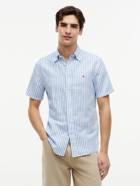 Мужские рубашки Tommy Hilfiger Regular Fit Striped Cotton-Linen Shirt