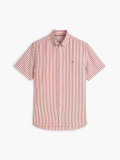 Regular Fit Striped Cotton-Linen Shirt — Rusty Ochre/White Stripe 5