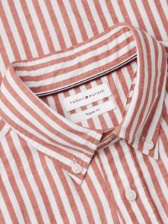 Regular Fit Striped Cotton-Linen Shirt — Rusty Ochre/White Stripe 6
