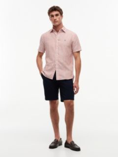 Regular Fit Striped Cotton-Linen Shirt — Rusty Ochre/White Stripe 2