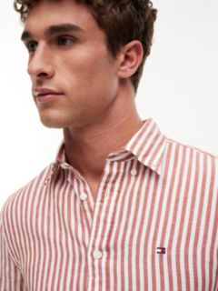 Regular Fit Striped Cotton-Linen Shirt — Rusty Ochre/White Stripe 3