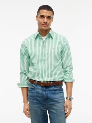 Regular Fit Striped Shirt, Cut Grass/White Stripe