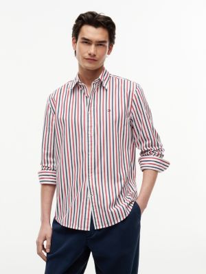 Regular Fit Striped Shirt, Red/White/Navy Stripe