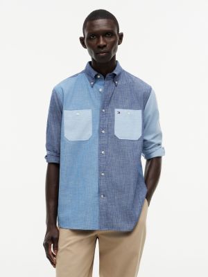 Classic Fit Colorblock Chambray Shirt, Blue Multi