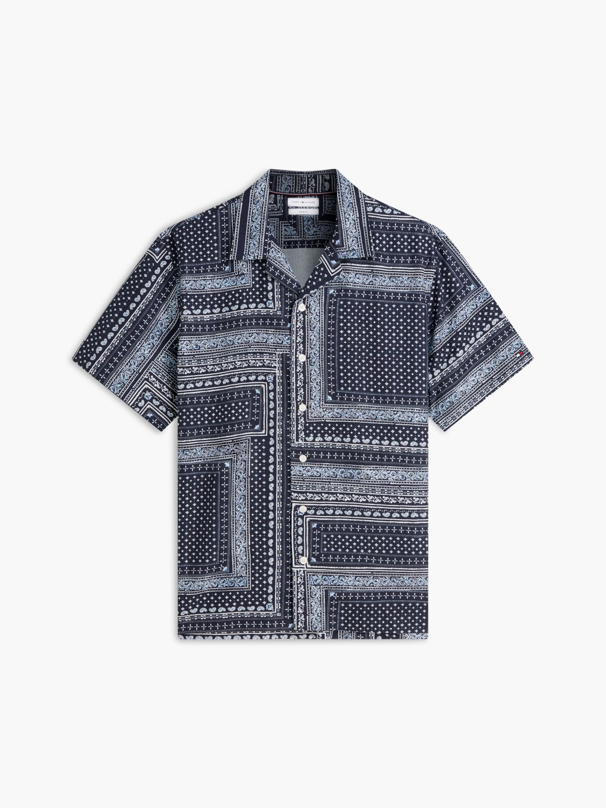 Classic Fit Bandana Patchwork Camp Shirt — Carbon Navy