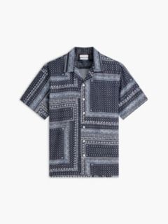 Classic Fit Bandana Patchwork Camp Shirt — Carbon Navy 5
