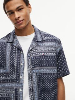 Classic Fit Bandana Patchwork Camp Shirt — Carbon Navy 3